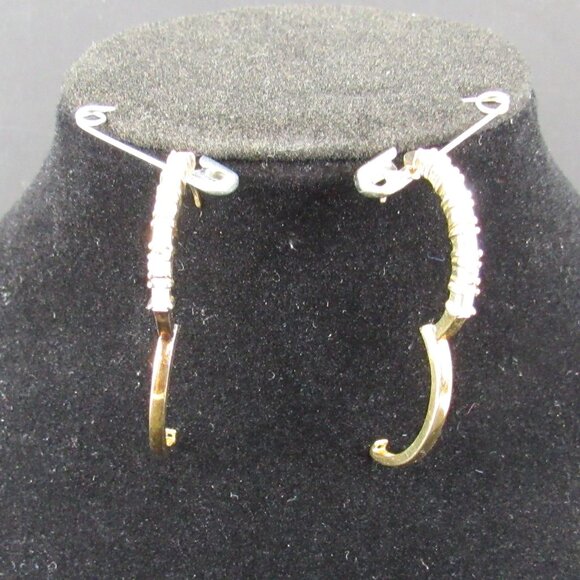 Rose Gold Plated Sterling Silver 925 OL Z Hoop Earrings w/Rhinestones 1" Tall - Picture 5 of 8